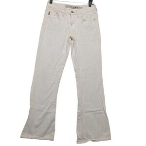 Mudd Jeans Flare Pants Womens Sz 5 Off White Pink Contrast Stitch Low Rise Y2K